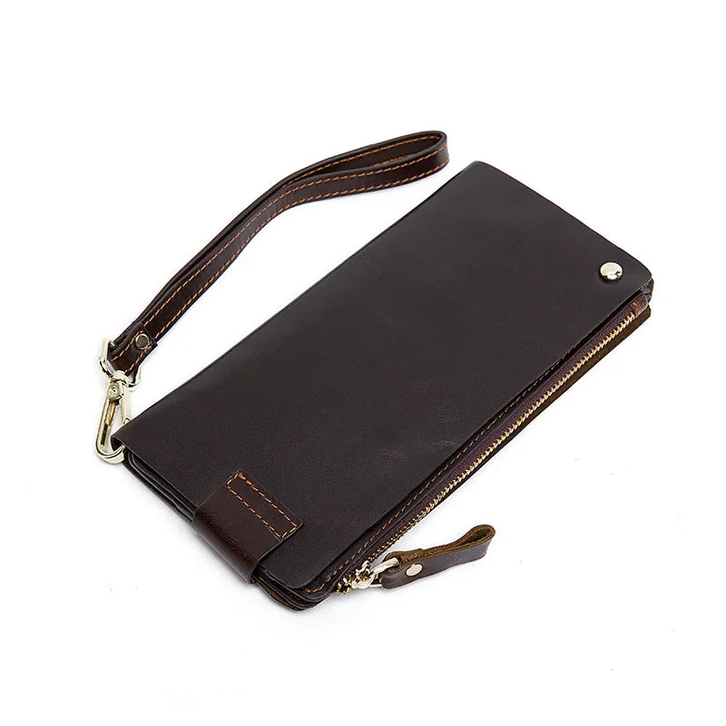 Genuine Leather Clutch Wallet Business Large Capacity Zipper Pocket
