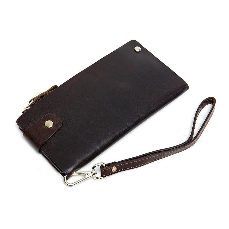 Genuine Leather Clutch Wallet Business Large Capacity Zipper Pocket