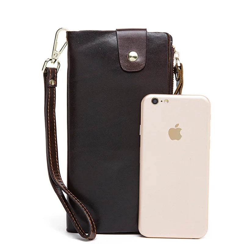 Genuine Leather Clutch Wallet Business Large Capacity Zipper Pocket