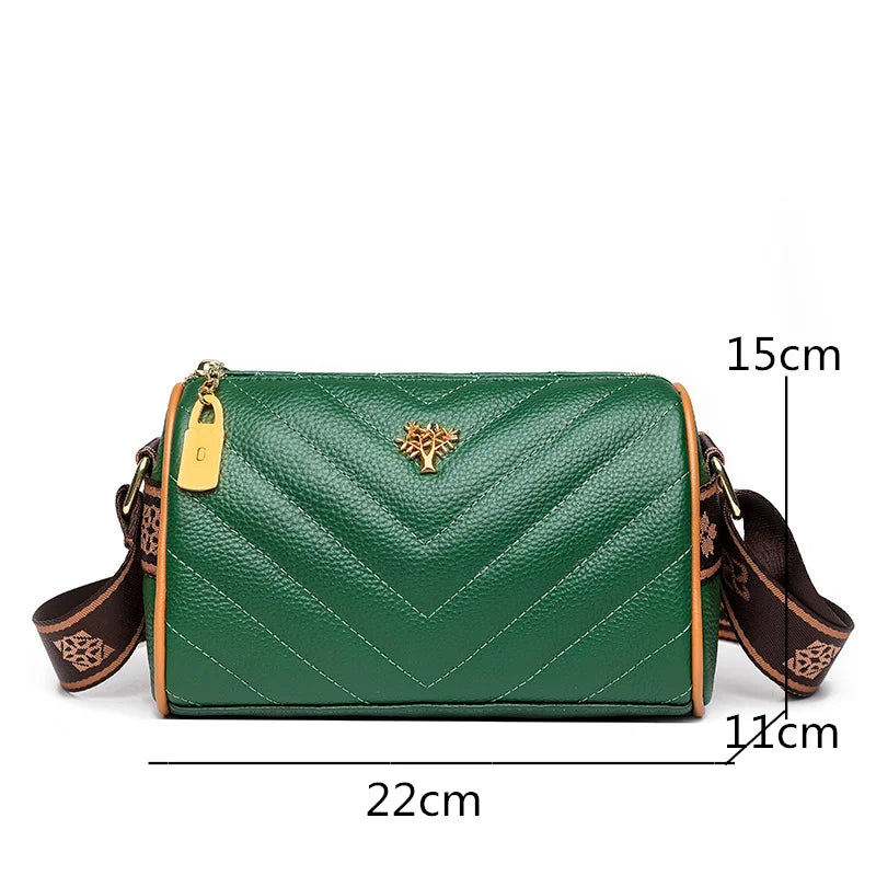Women's Real Leather Shoulder Bag Wide Straps Crossbody Small Handbag