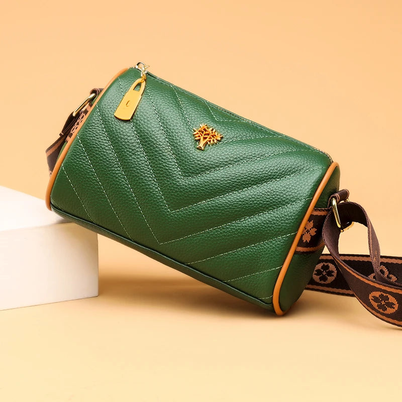 Women's Real Leather Shoulder Bag Wide Straps Crossbody Small Handbag
