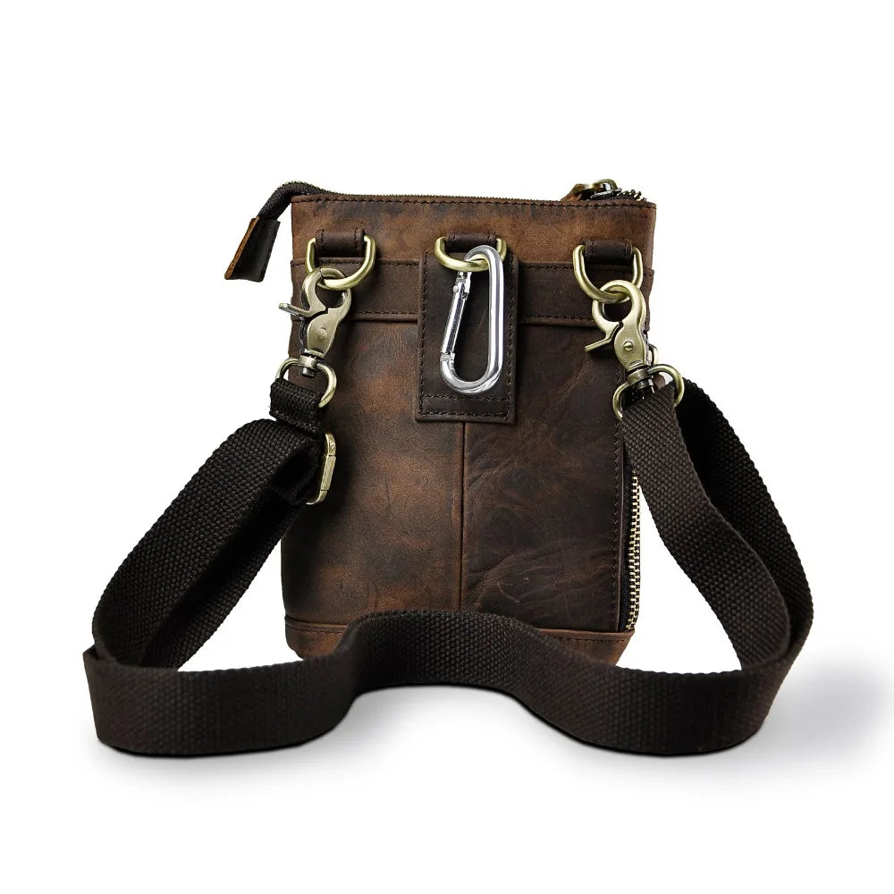 Thick Leather Men Crossbody Waist Bag Cigarette Case
