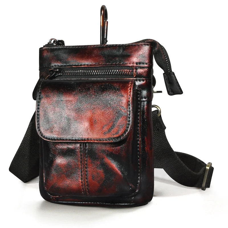 Thick Leather Men Crossbody Waist Bag Cigarette Case