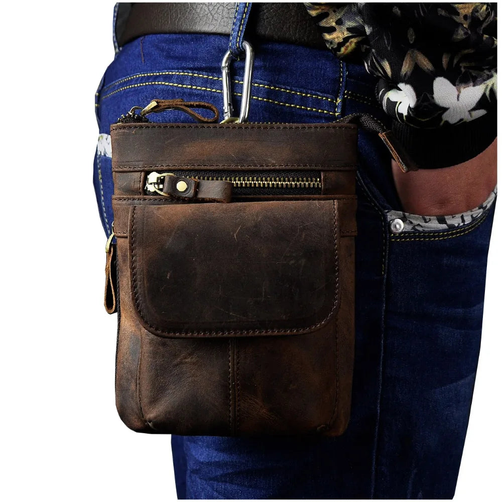 Thick Leather Men Crossbody Waist Bag Cigarette Case