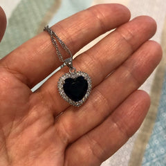 925 Silver Heart of the Ocean Sapphire Pendant Necklace for Women
