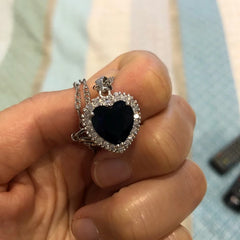 925 Silver Heart of the Ocean Sapphire Pendant Necklace for Women