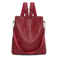 Red Bags For Women Zipper Ladies Backpack PU Leather School Bag
