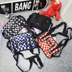 Red Plaid Techwear Vest Bag Backpack Men Women Harajuku Chest Bag