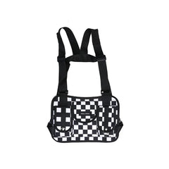 Red Plaid Techwear Vest Bag Backpack Men Women Harajuku Chest Bag