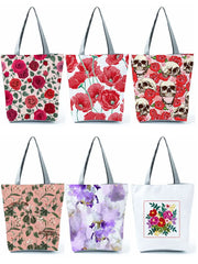 Red Floral Handbags for Women Portable Shoulder Bag Eco Friendly Tote