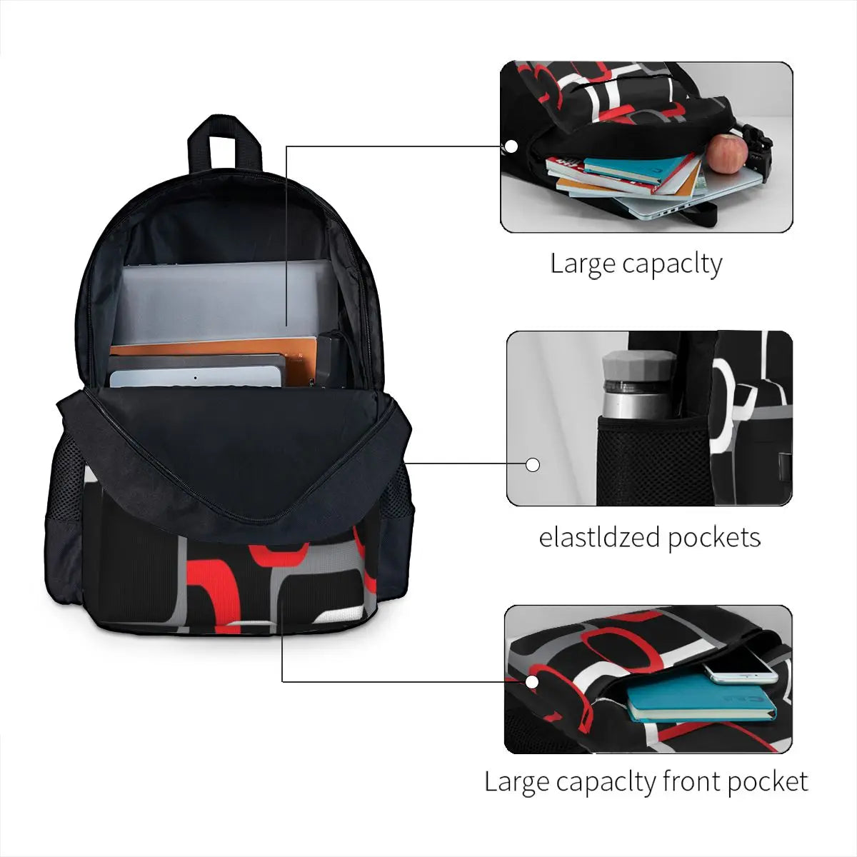Red Gray Retro Squares Backpacks Men's Backpacks Bags For Women