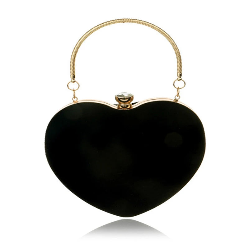 Red Heart Women Clutch Small Diamonds Golden Velvet Evening Bags