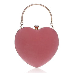 Red Heart Women Clutch Small Diamonds Golden Velvet Evening Bags