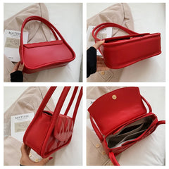 Red Heart Texture Small Square Shoulder Bag Ladies Top Handle Underarm Bag