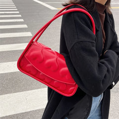 Red Heart Texture Square Shoulder Bag Top Handle Tote Purse