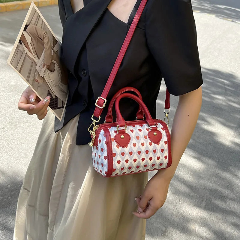 Red Heart Women's Hand Pillow Bag Retro Female Clutch Purse