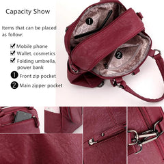 Red PU Leather Women Backpacks Shoulder Crossbody Bags for Girl Bookbags