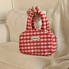 Red Plaid Crossbody Bag for Women Top-handle Purse Zipper Handbag
