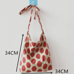 Red Polka Dots Cotton Shoulder Bag for Woman Large Shopping Bag Handbags Tote