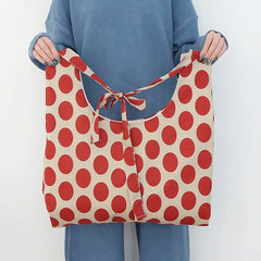 Red Polka Dots Cotton Shoulder Bag for Woman Large Shopping Bag Handbags Tote