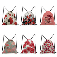 Red Rose Print Drawstring Bags for Girls Boys Birthday Party Gift