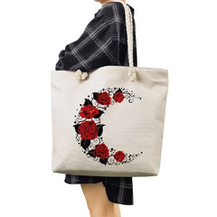Red Rose Tote Bag Floral Print Women Casual High Capacity Handbag