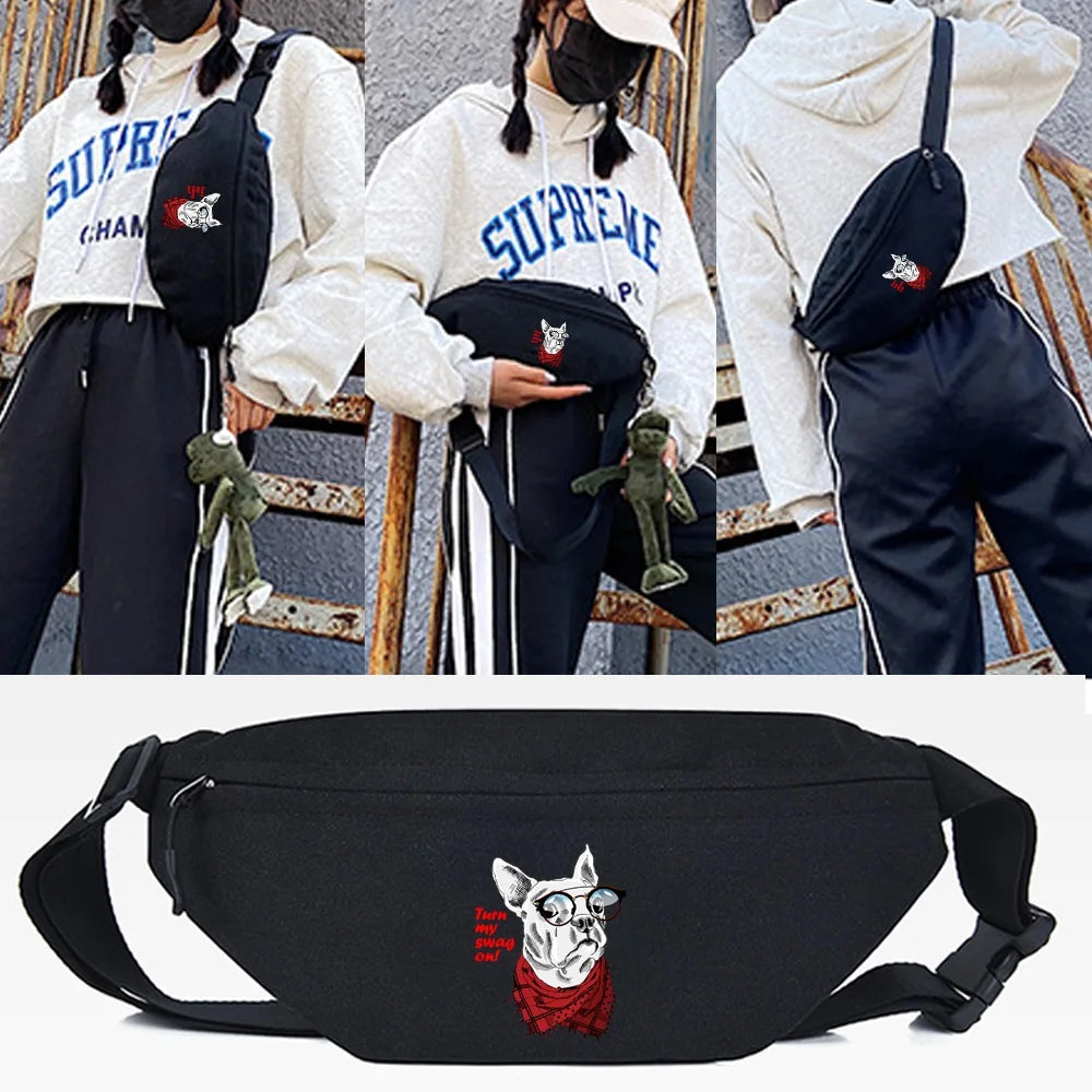 Red Scarf Dog Print Waist Bag Unisex Belt Bag Large Capacity Street Chest Pack