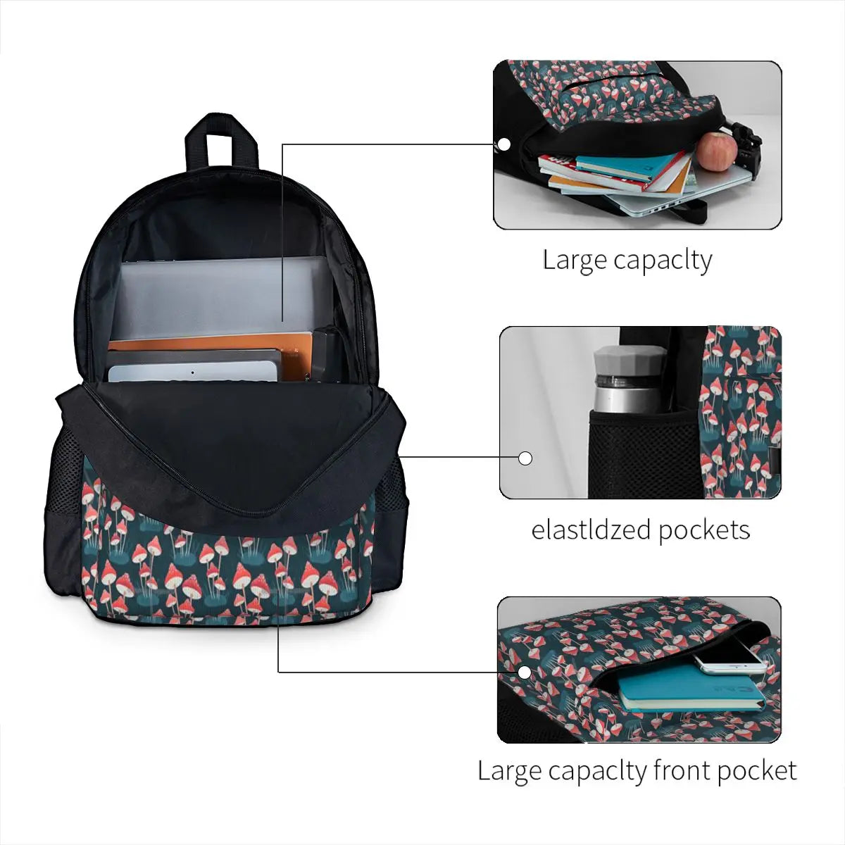Red Toadstools Backpacks Men's Backpacks Bags For Women Kpop Zipper