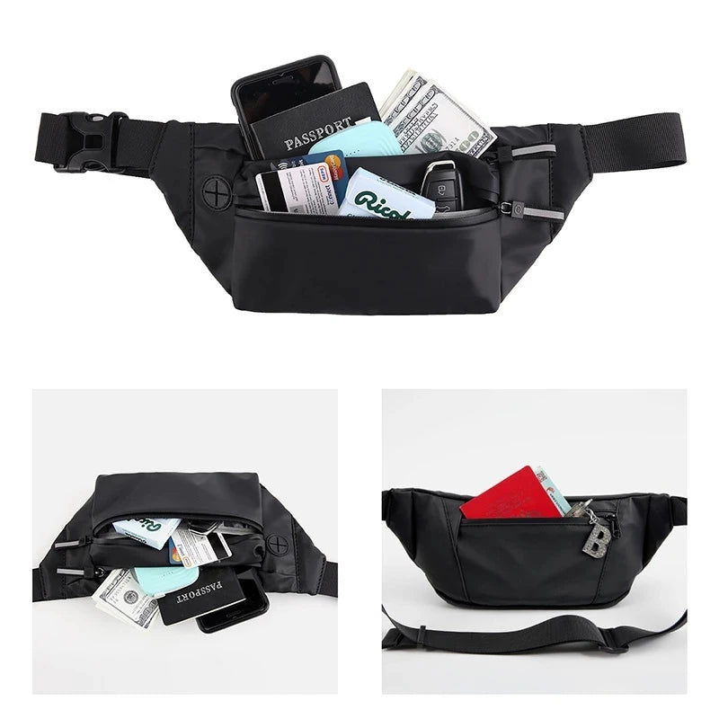 Reflective Zipper Chest Bags for Women PU Leather Multifunction Three Pockets