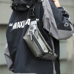 Reflective Zipper Chest Bags for Women PU Leather Multifunction Three Pockets