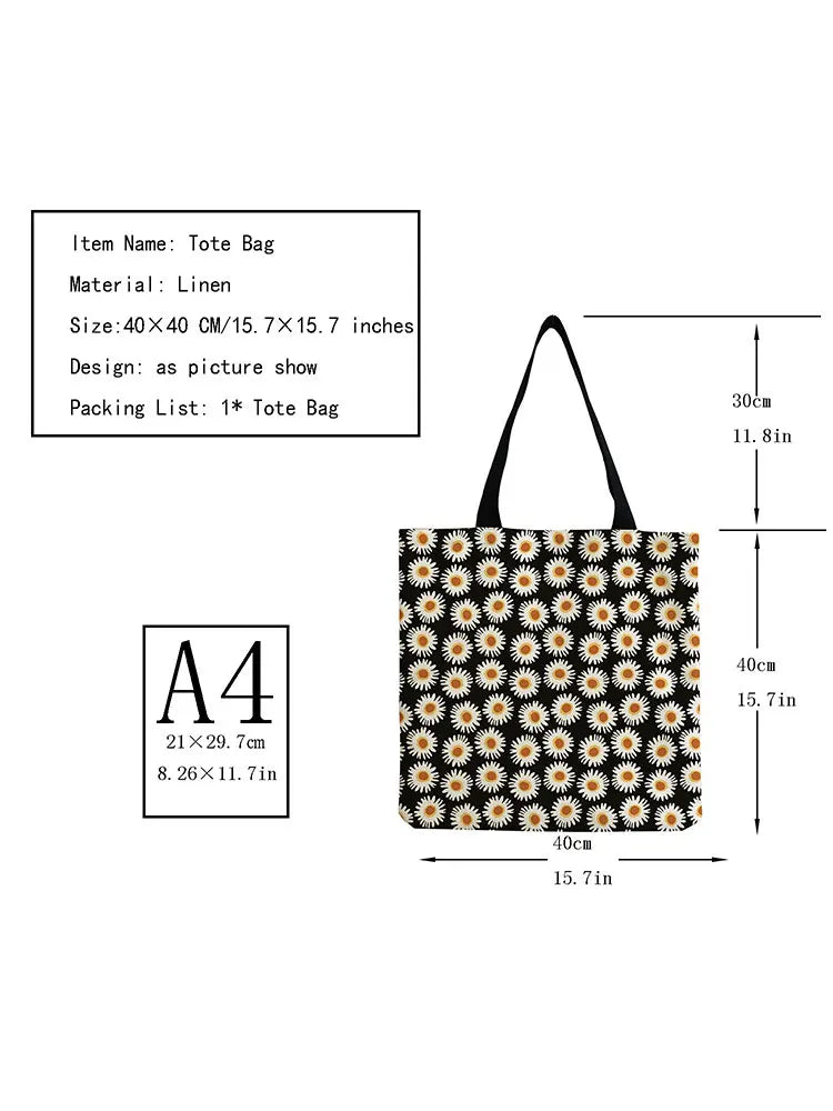 Floral Art Open Belt Tote Bag Lady Daisy Plant Eco Friendly Handbag