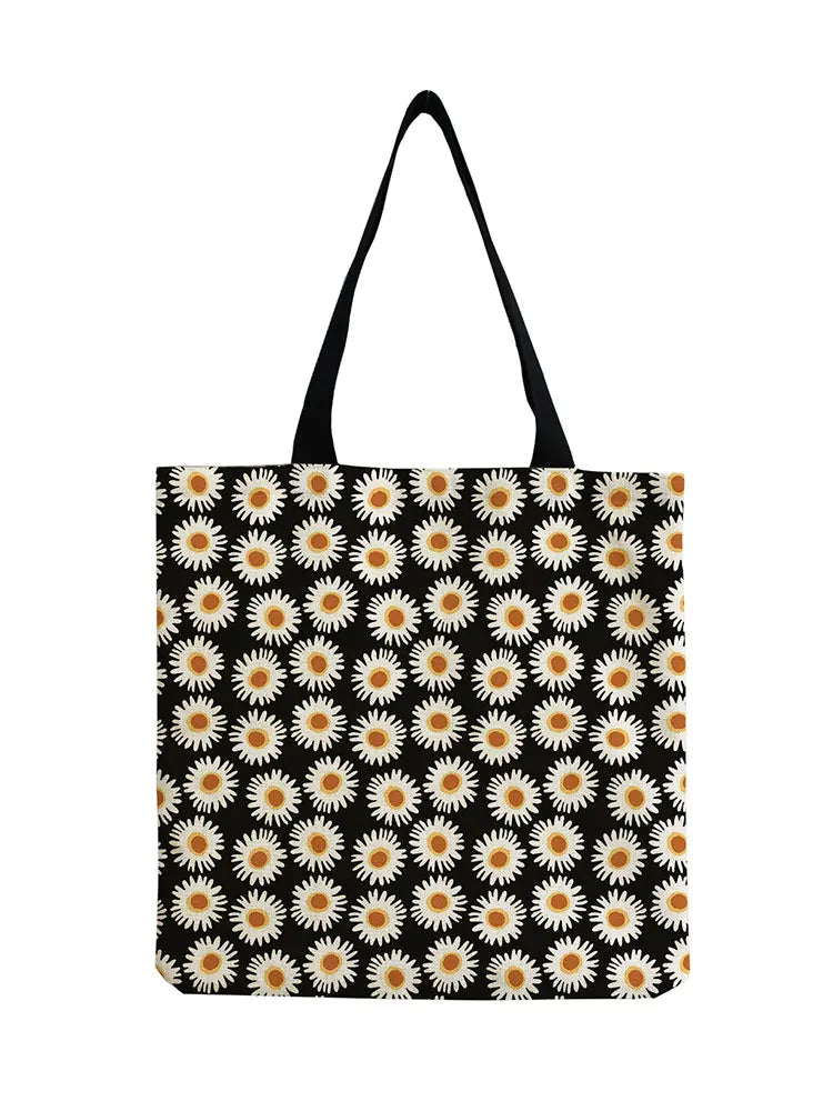 Floral Art Open Belt Tote Bag Lady Daisy Plant Eco Friendly Handbag