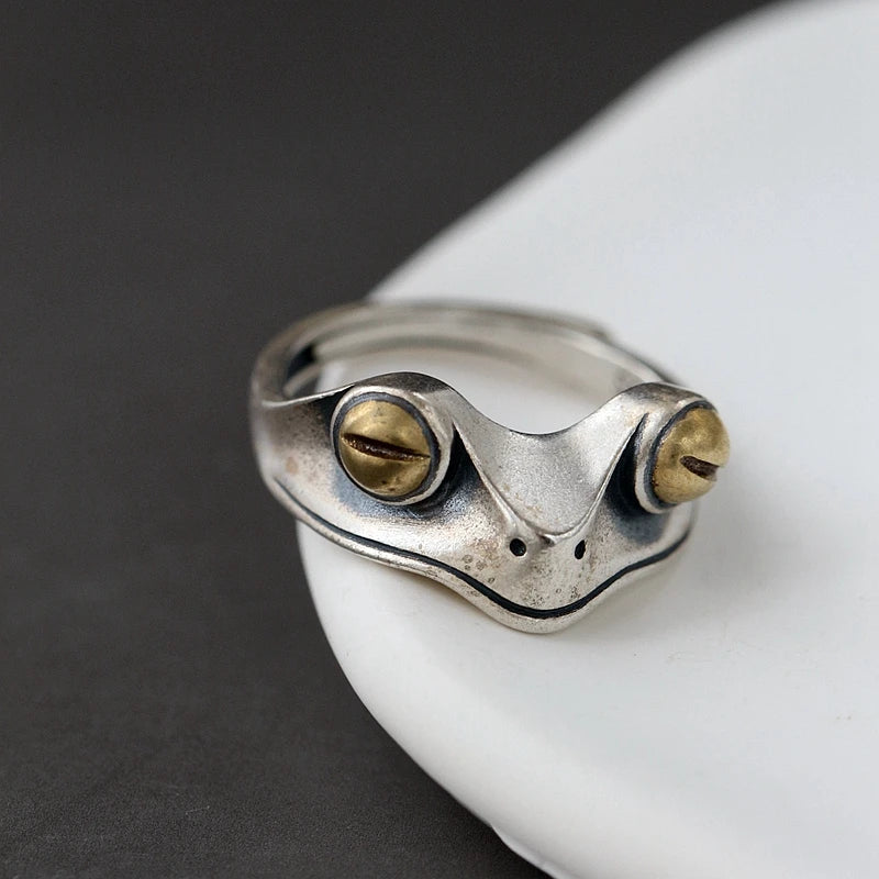 Delicate Frog 925 Silver Opening Ring Adjustable Size