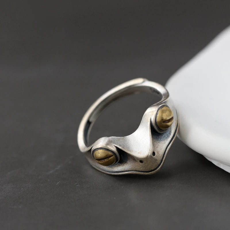 Delicate Frog 925 Silver Opening Ring Adjustable Size
