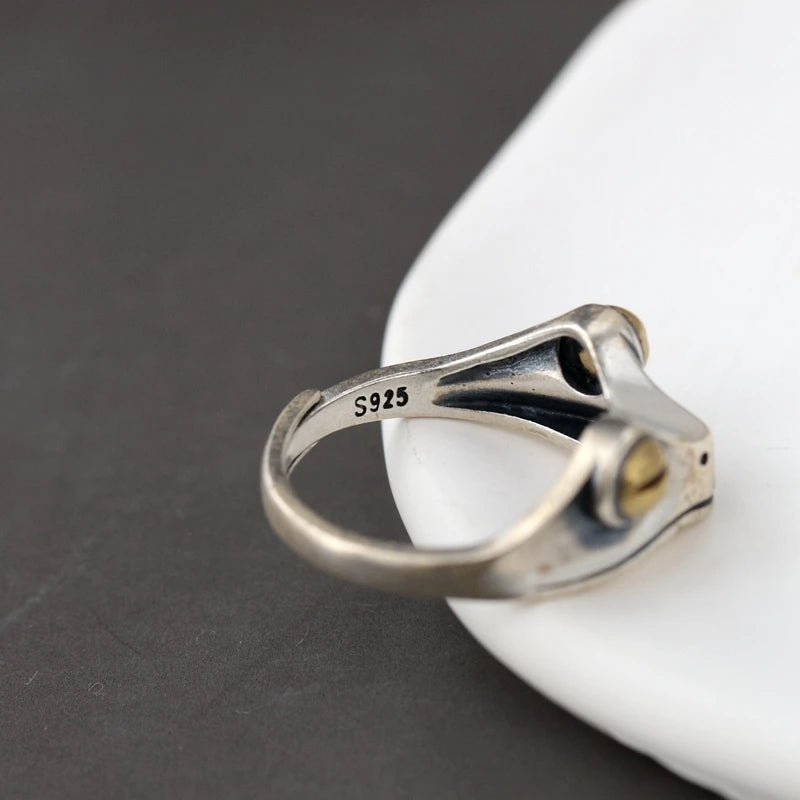 Delicate Frog 925 Silver Opening Ring Adjustable Size
