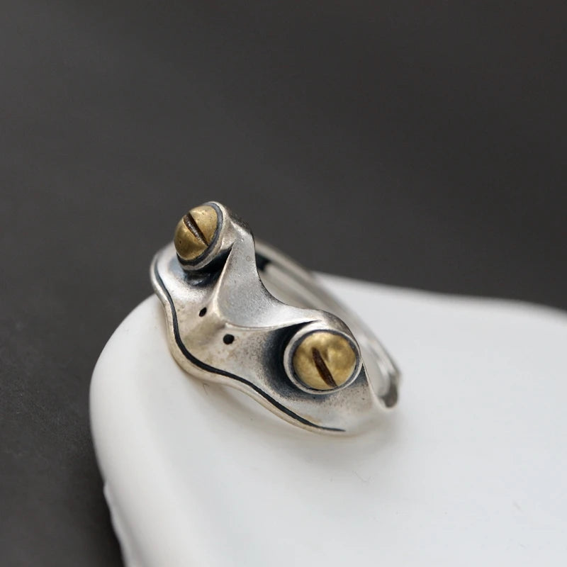 Delicate Frog 925 Silver Opening Ring Adjustable Size