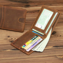 Genuine Leather Men Bifold Wallet Crazy Horse
