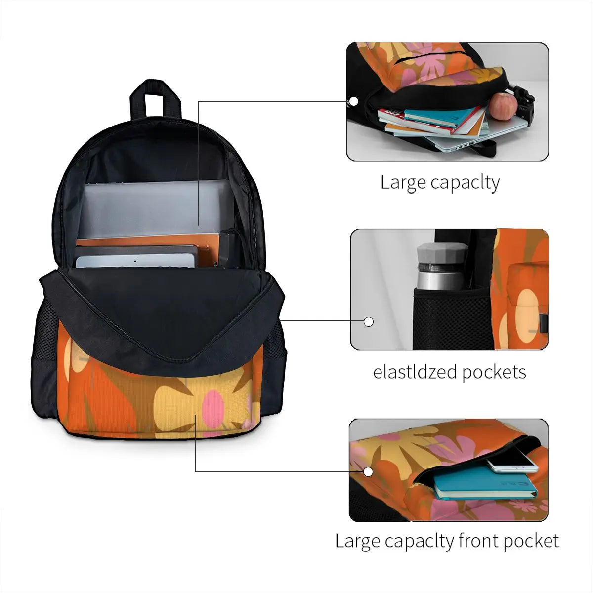 Retro Flowers Backpack Men Women Handbag Back Packs Bag For Women