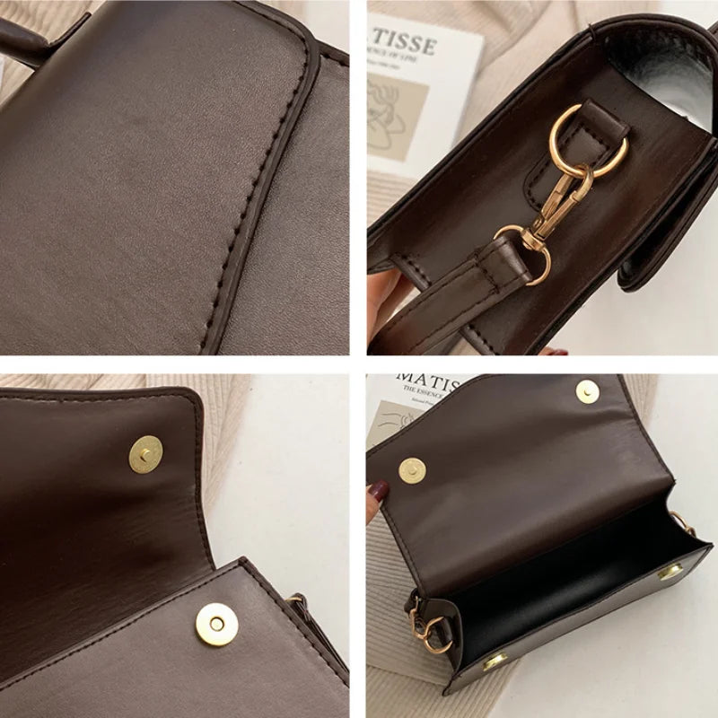 Retro PU Leather Shoulder Bag - Solid Crossbody Bags for Women