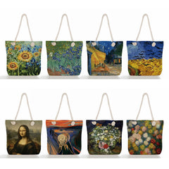 Van Gogh Oil Painting Handbags Thick Rope Linen Tote Bag
