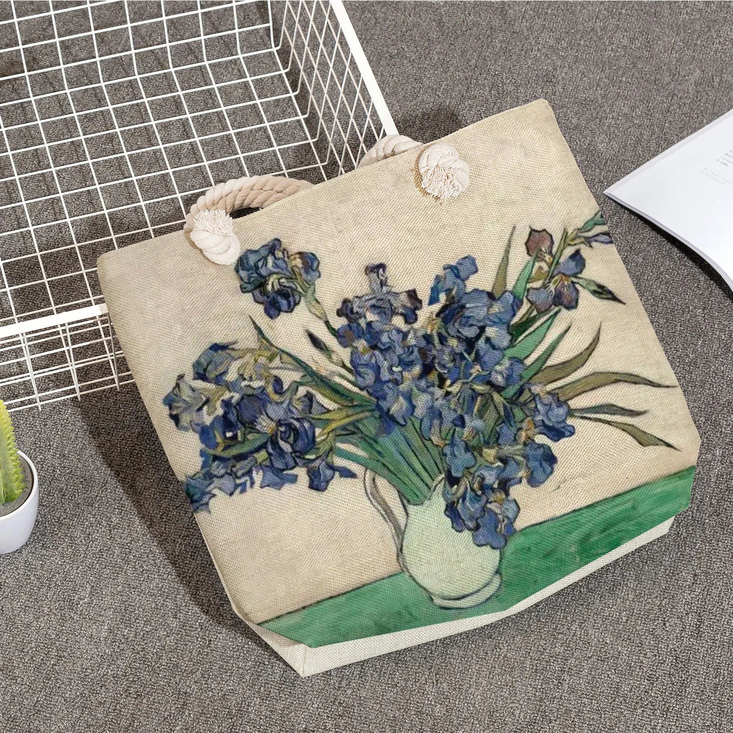 Van Gogh Oil Painting Handbags Thick Rope Linen Tote Bag