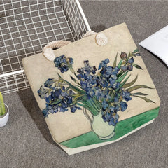 Van Gogh Oil Painting Handbags Thick Rope Linen Tote Bag