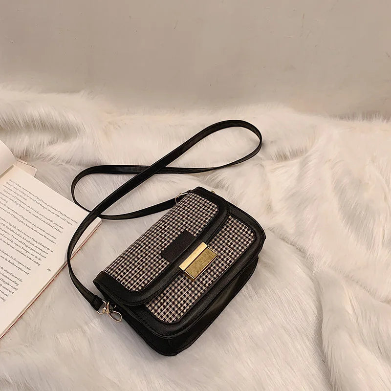 Retro Houndstooth PU Leather Small Bag Female Single Shoulder Messenger
