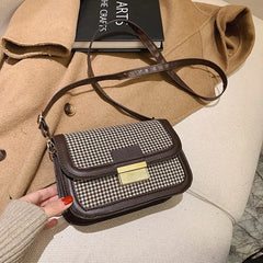Retro Houndstooth PU Leather Small Bag Female Single Shoulder Messenger