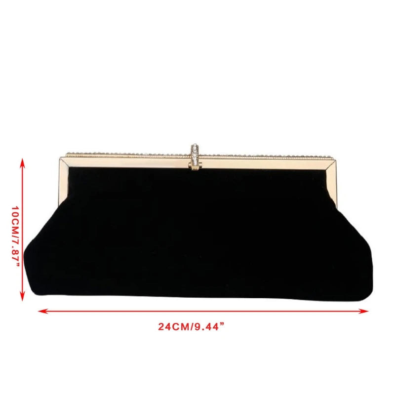 Velvet Evening Clutch Bag Rhinestone Handbag Purse with Chain