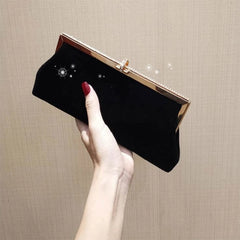 Velvet Evening Clutch Bag Rhinestone Handbag Purse with Chain