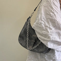 Retro Women's Small Shoulder Bag Half Moon Chain Ladies Tote Purse Handbag
