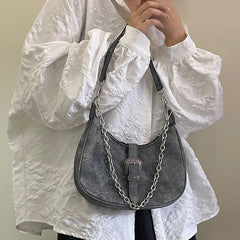 Retro Women's Small Shoulder Bag Half Moon Chain Ladies Tote Purse Handbag