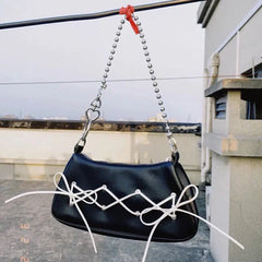 Retro Bowknot Women Purse Handbags Y2k Hot Girls Small Shoulder Underarm Bags