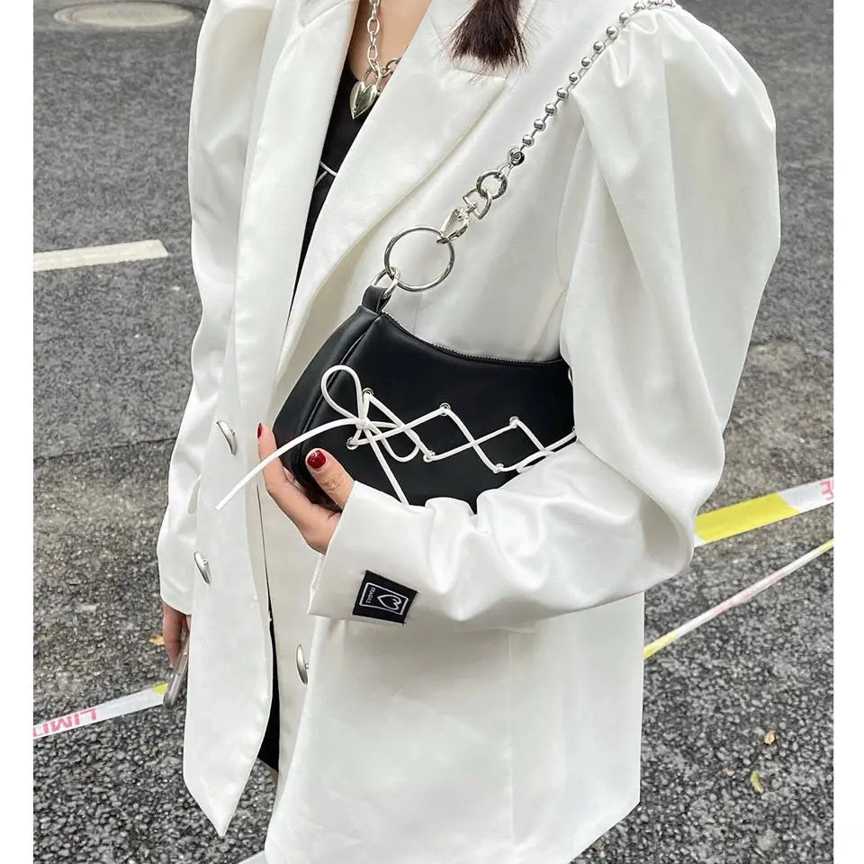 Retro Bowknot Women Purse Handbags Y2k Hot Girls Small Shoulder Underarm Bags